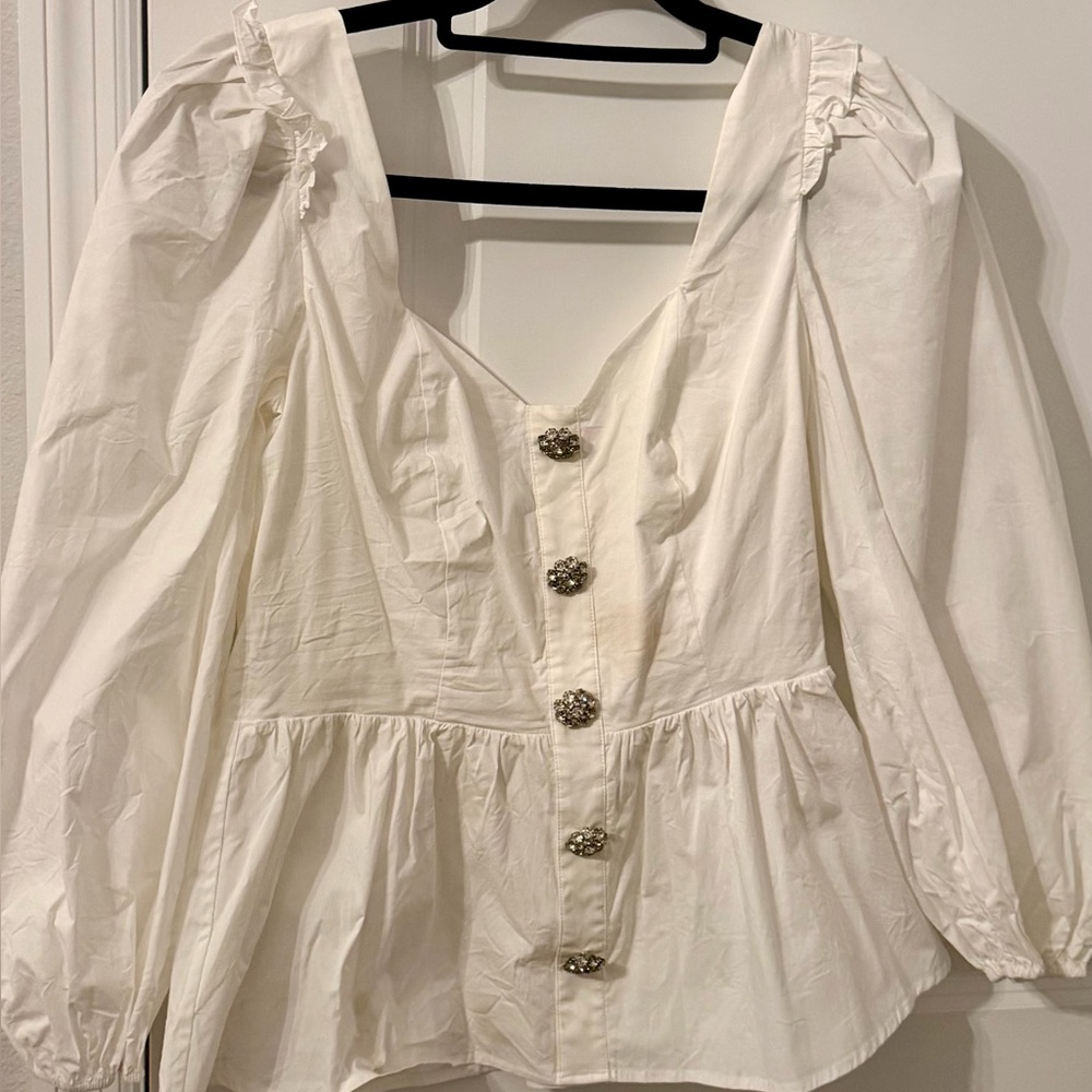 Hill House White Diamond Button-Front Women's Blouse